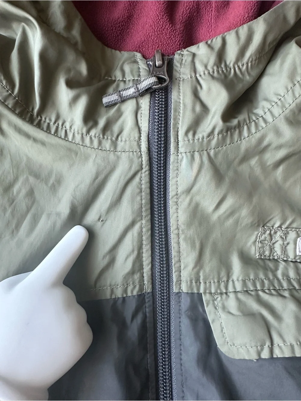 Columbia Kids Two-Tone Olive Green and Gray Hooded Lined Rain Jacket
